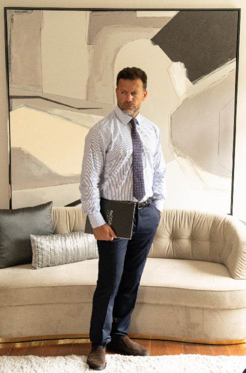 Camisa de homem com risca - Azul