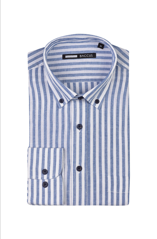 Camisa de linho e algodão - Azul