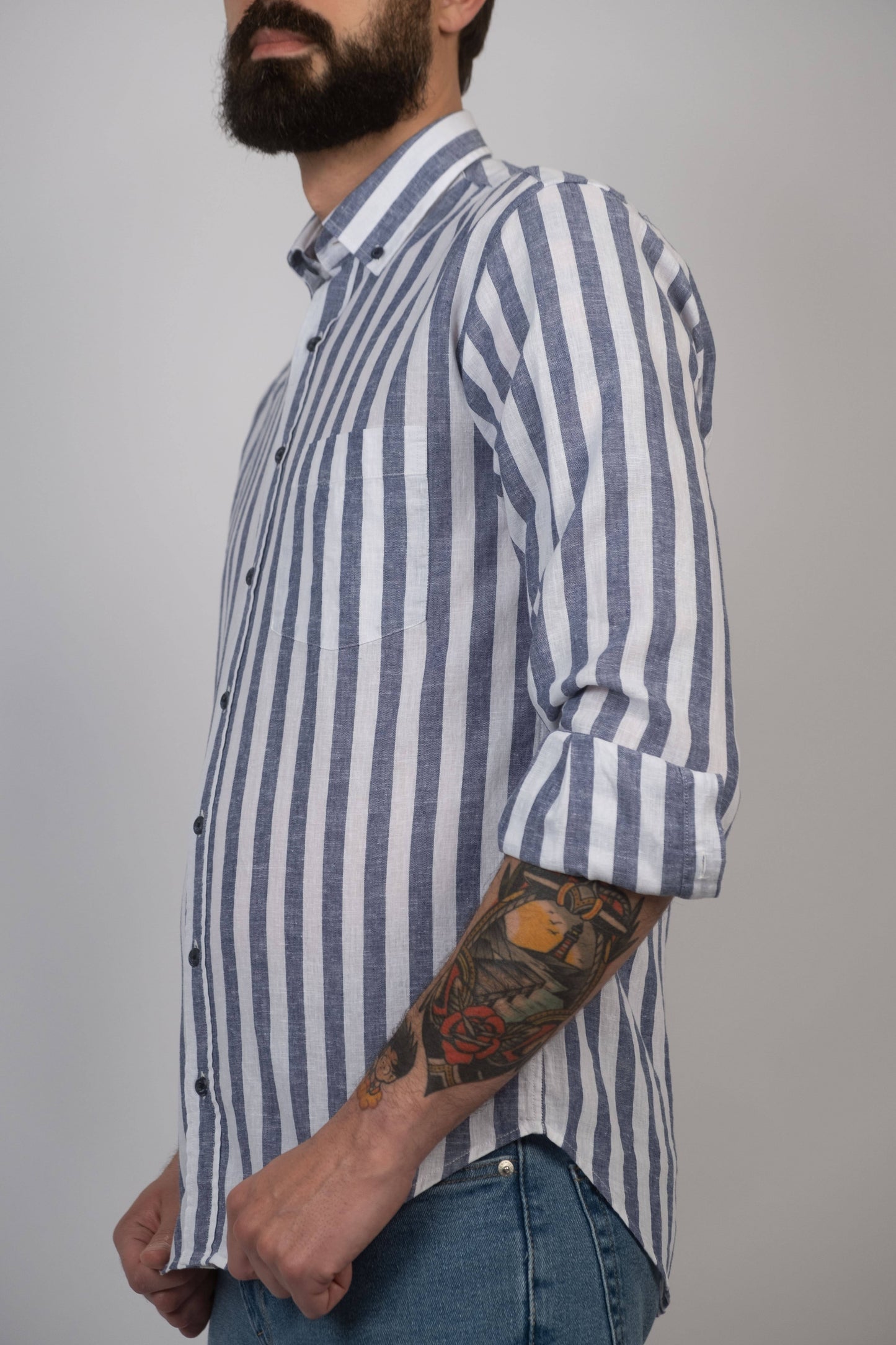 Camisa de linho e algodão - Marinho