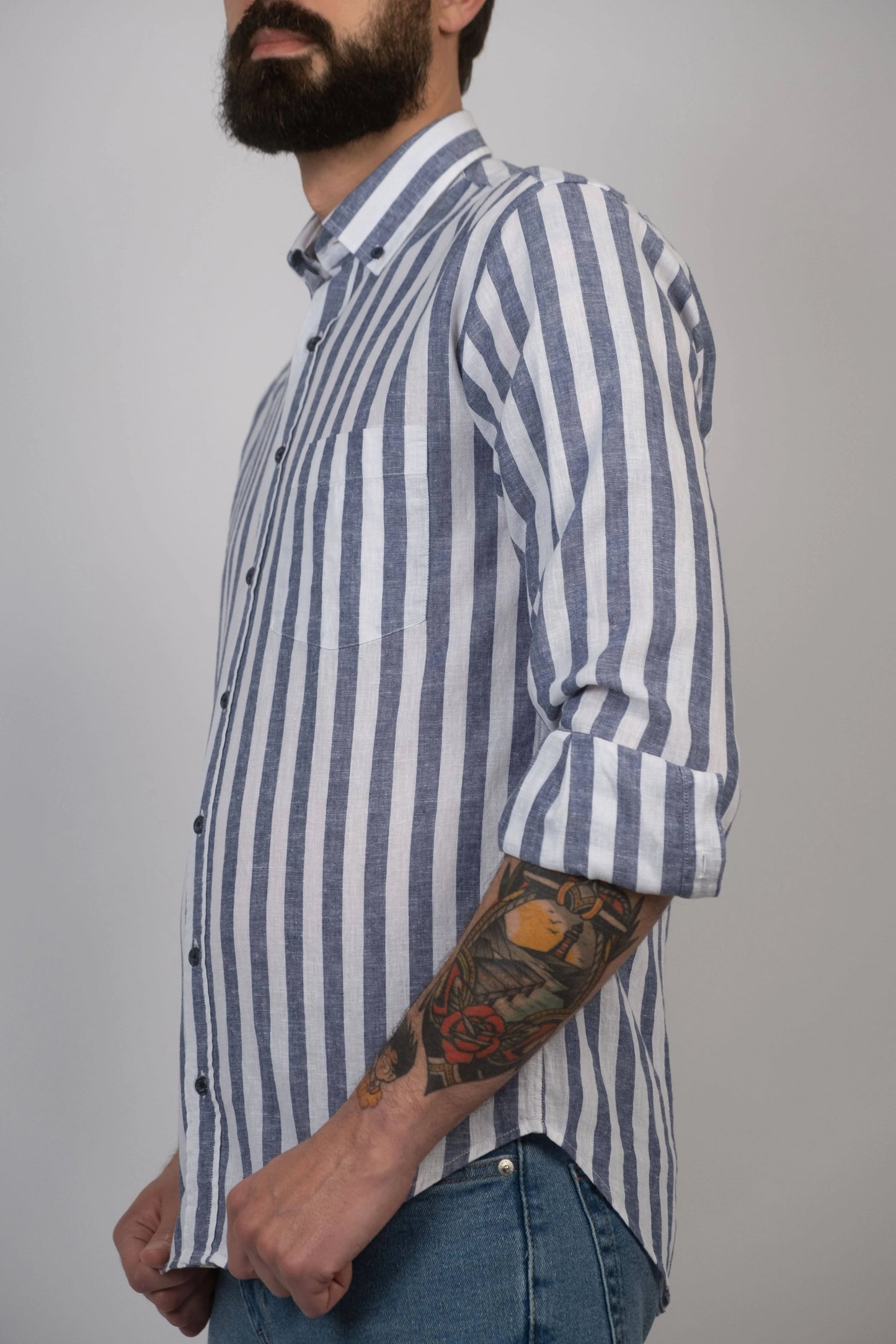 Linen and cotton shirt - Navy