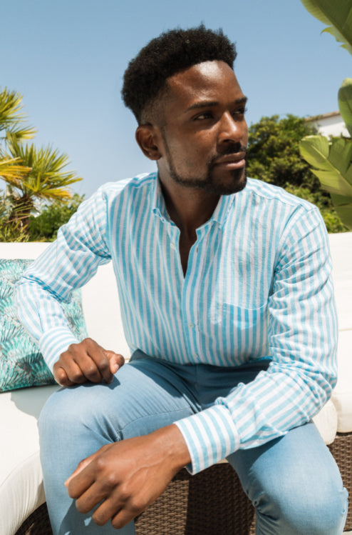 Camisa de linho e algodão - Azul