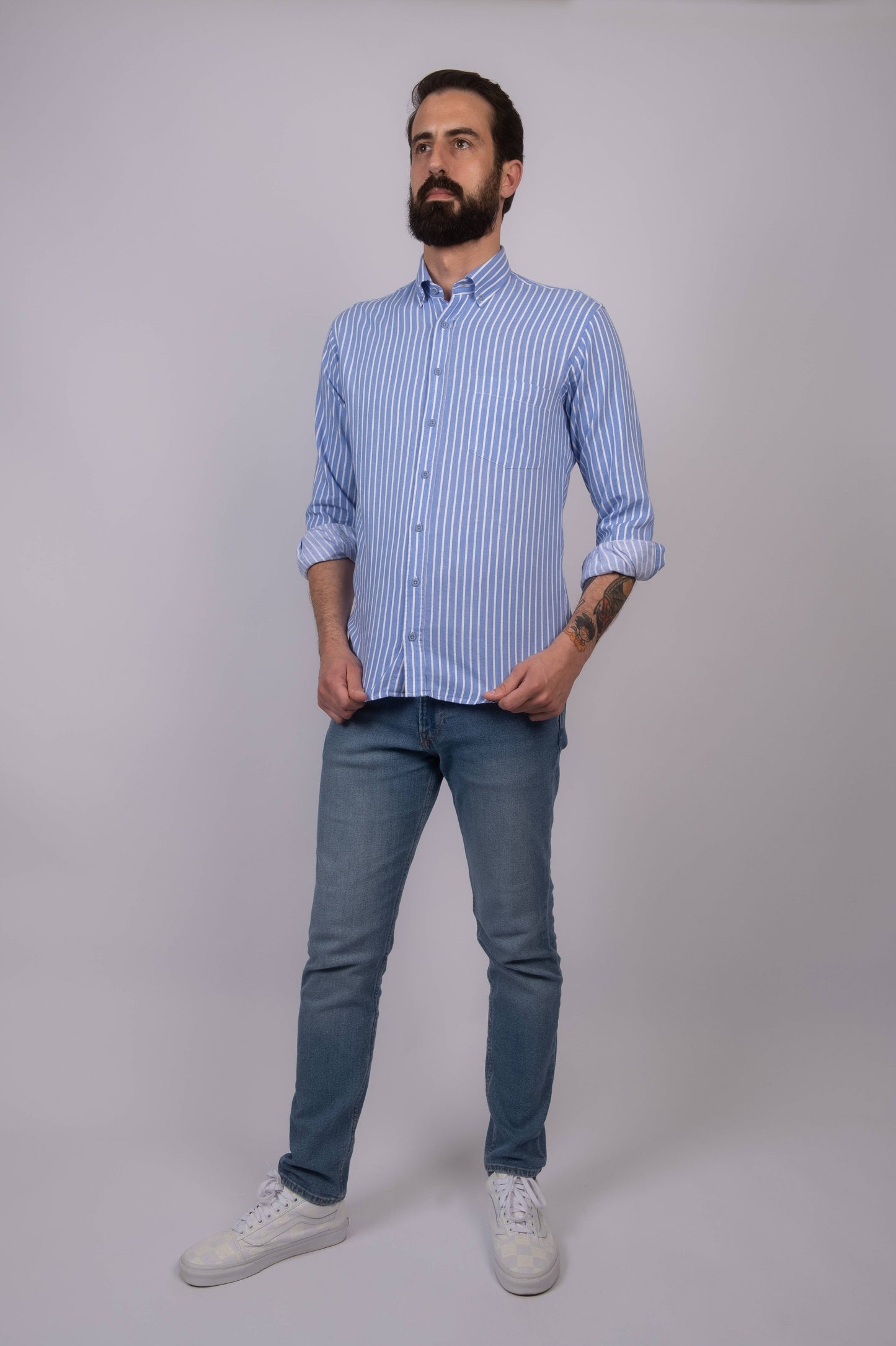 Camisa de homem com risca - Azul