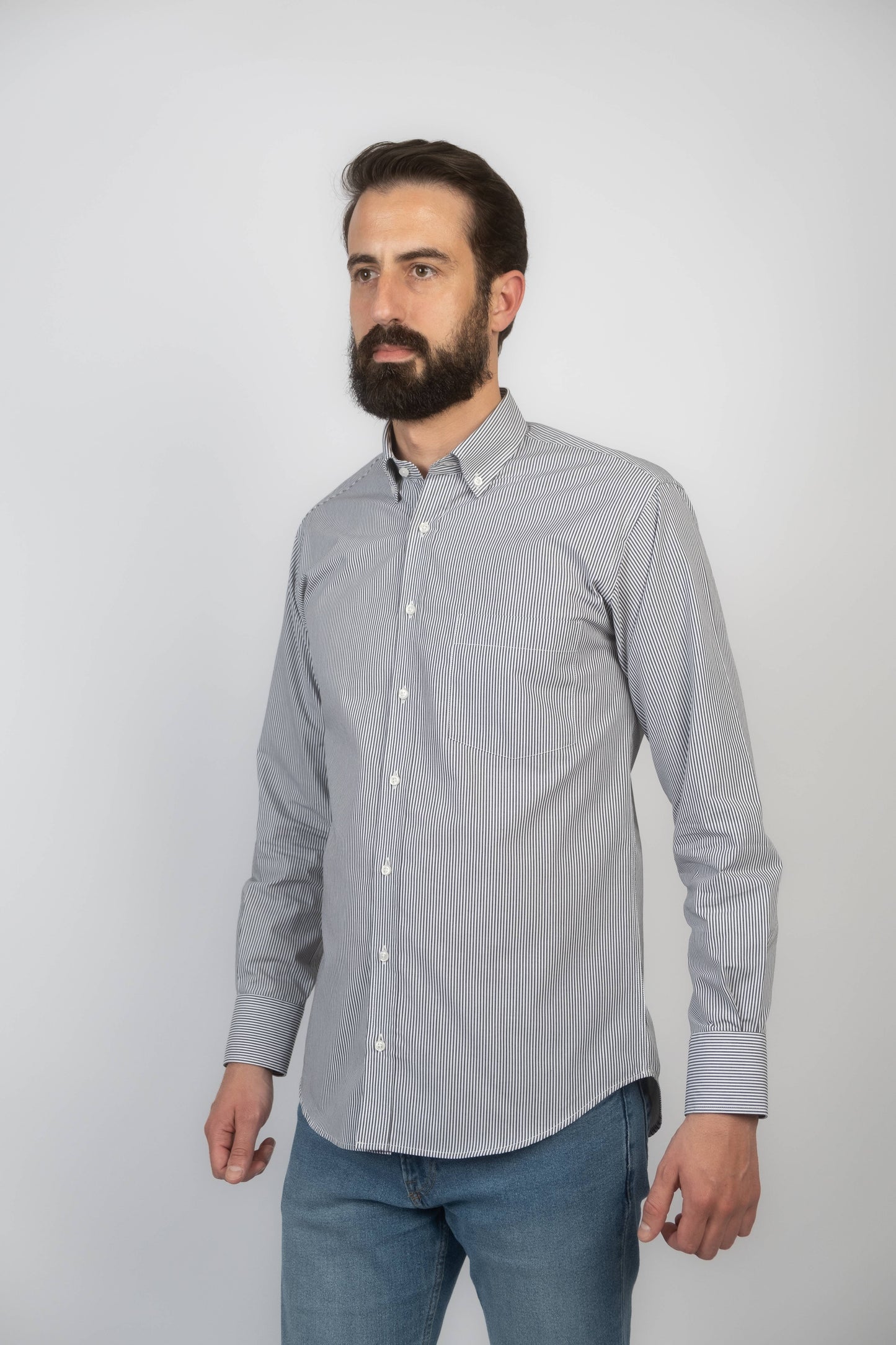 Camisa de homem com risca - Marinho