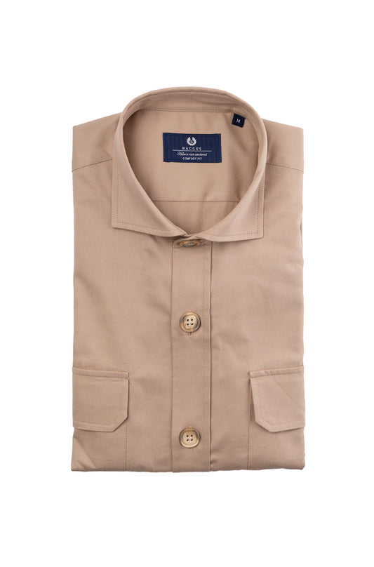 Premium Plain Overshirt - Beige