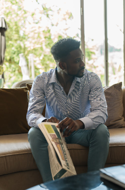 Camisa de homem com risca - Azul