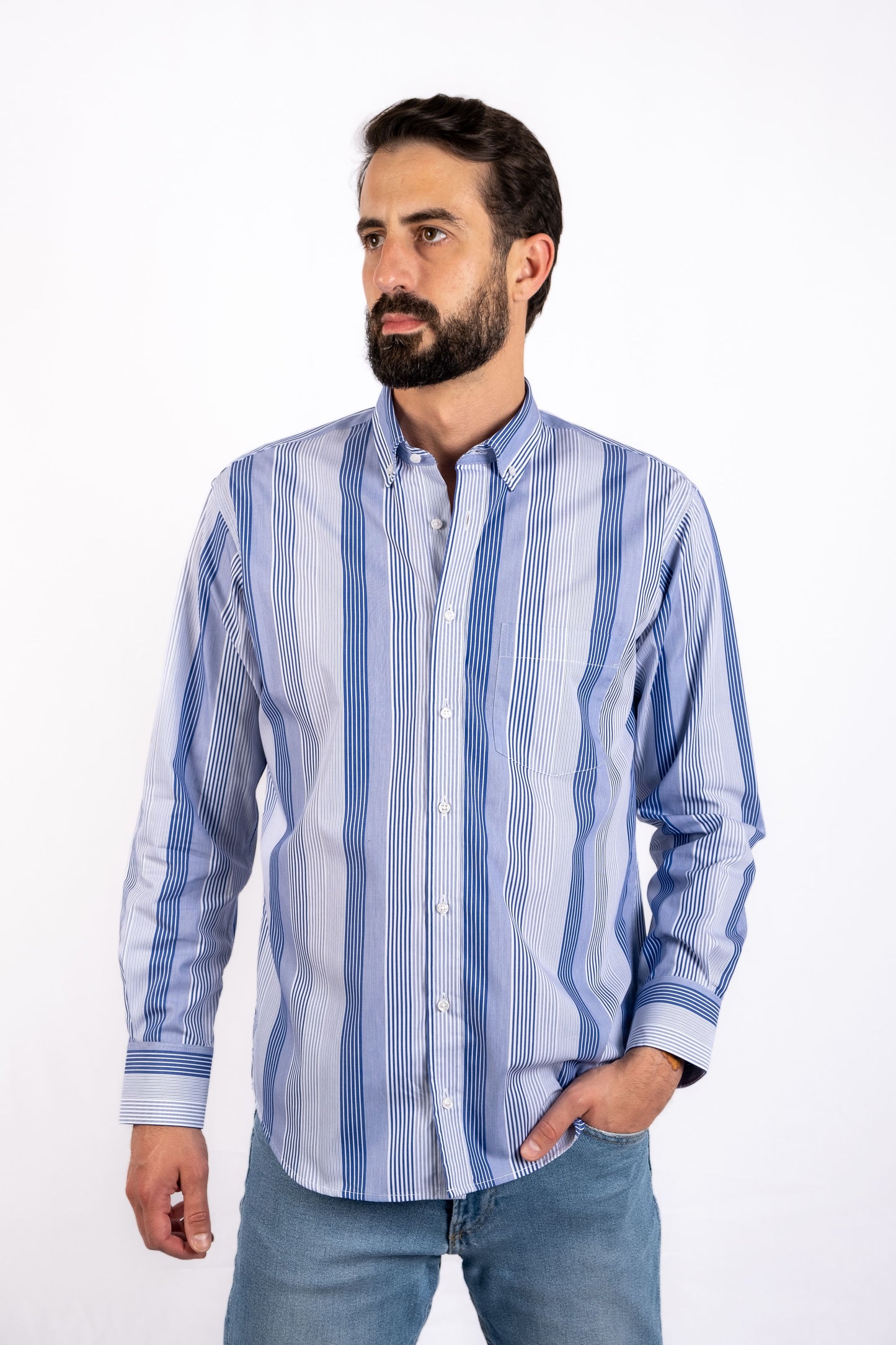Camisa de homem com risca - Azul