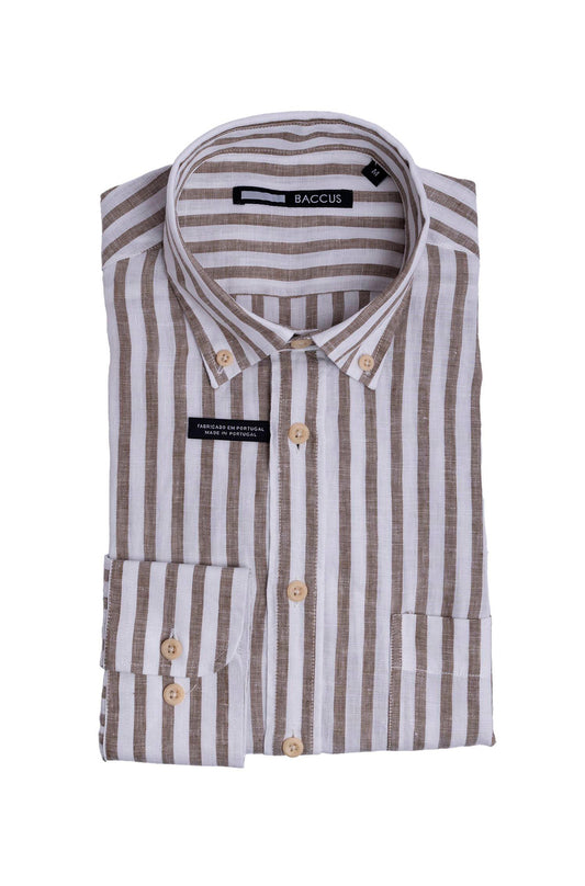 Camisa de homem com risca - Bege