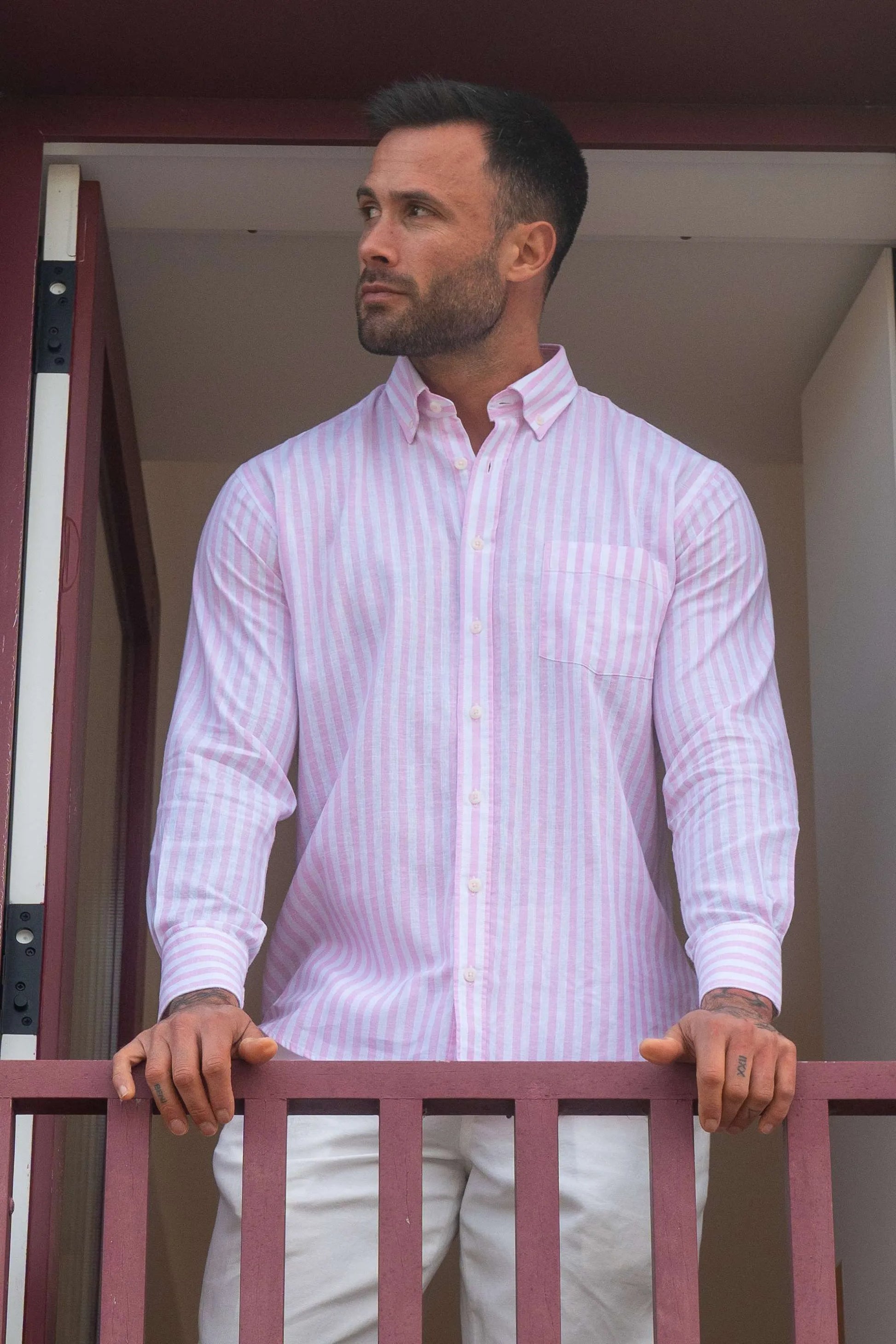 Camisa de linho e algodão - Rosa