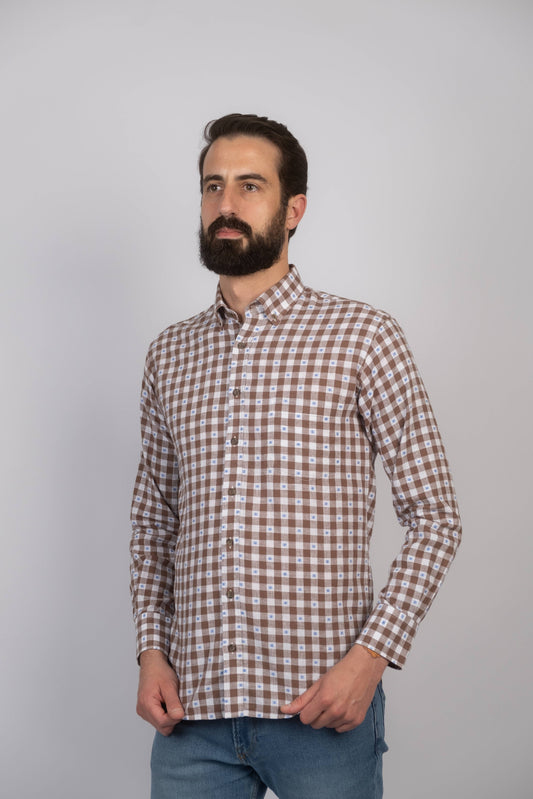Camisa com microdesenhos - Castanho