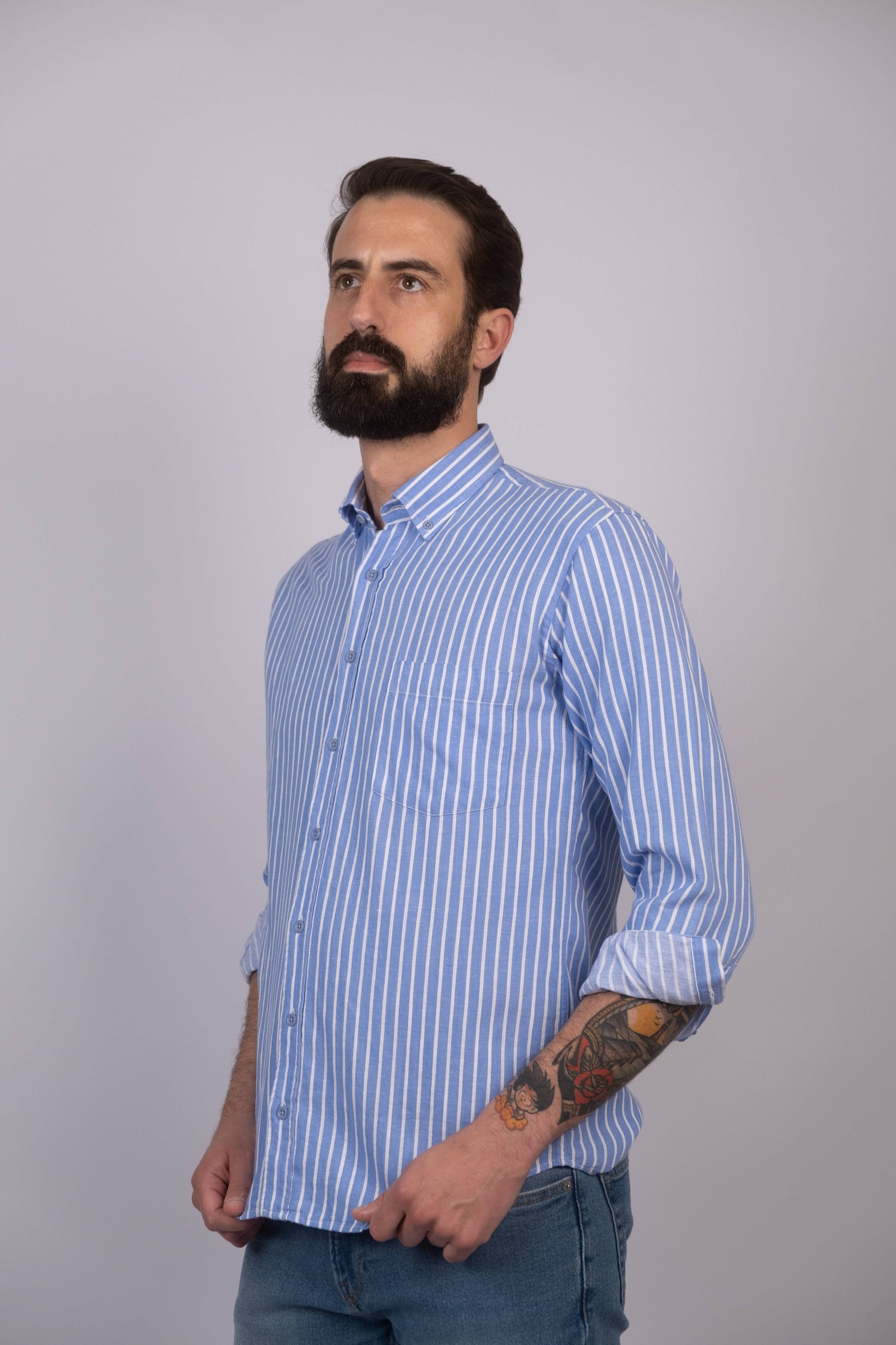 Camisa de homem com risca - Azul