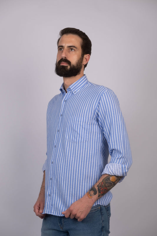 Camisa de homem com risca - Azul