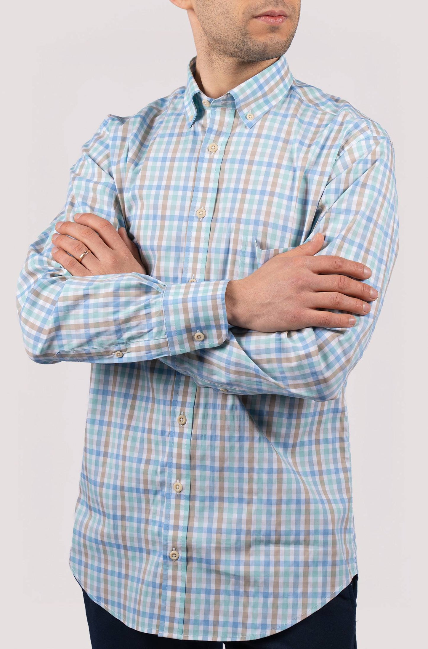 Camisa de homem com risca - Bege