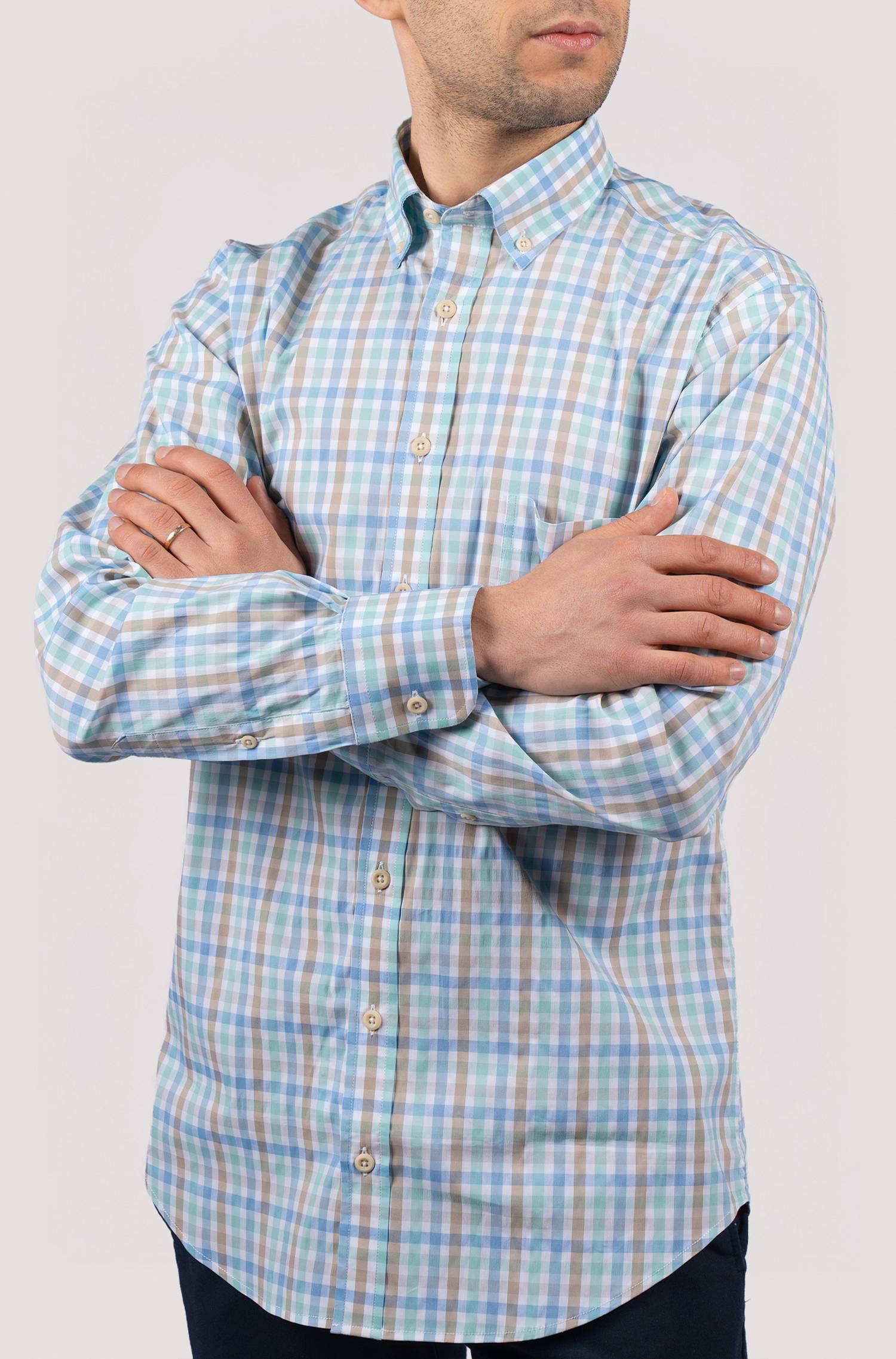 Camisa de homem com risca - Bege