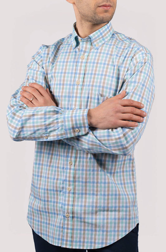 Camisa de homem com risca - Bege