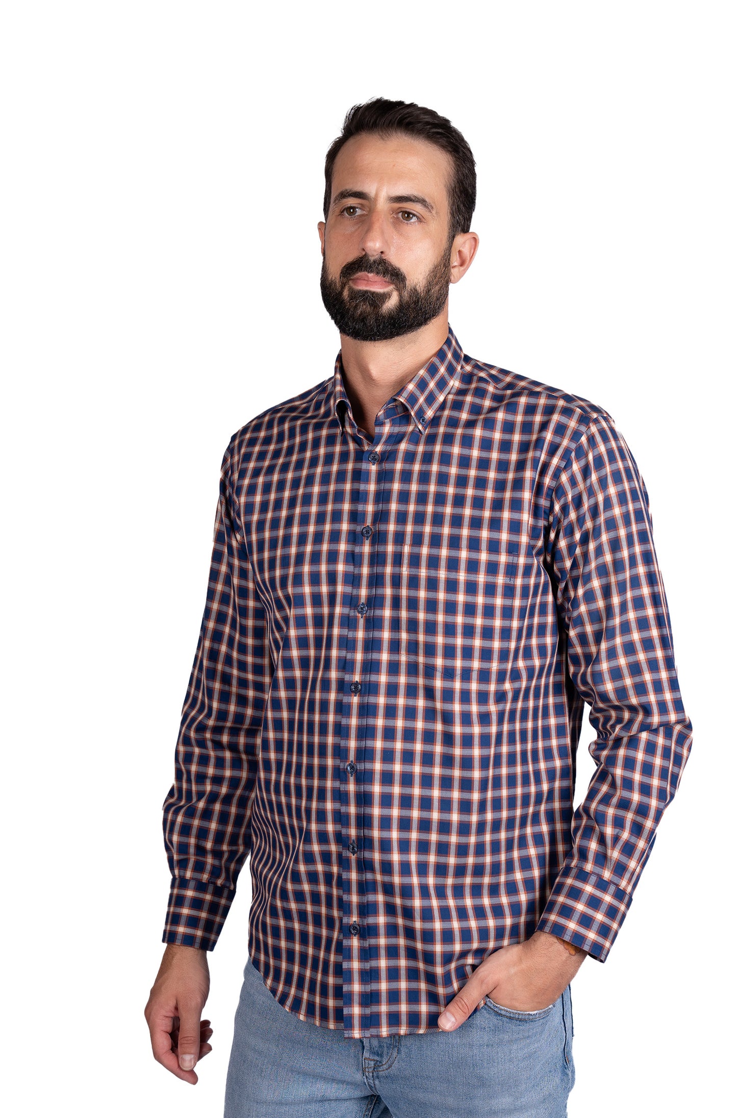 Camisa padrão xadrez - Marinho