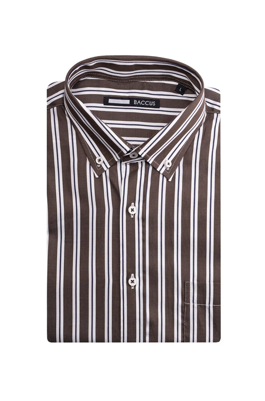 Camisa de homem com risca - Castanho