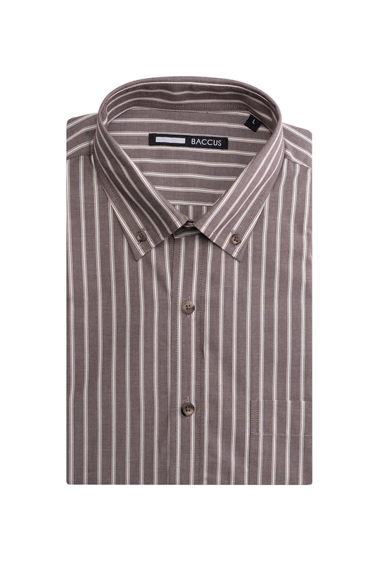Camisa de homem com risca - Castanho